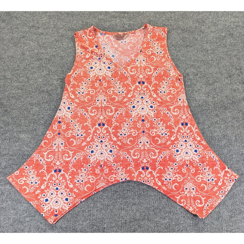 SJS Orange Damask Handkerchief Hem Tank Top V-Neck Tunic Sleeveless Large 17233